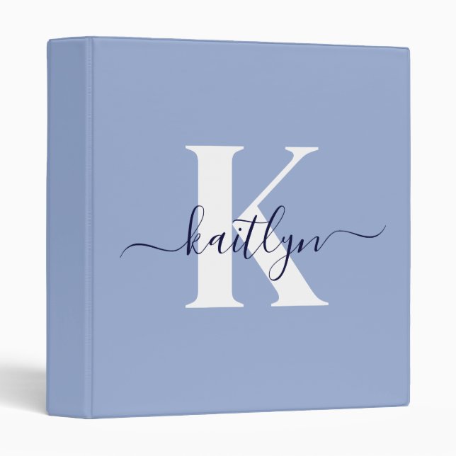 Classeur Monogramme de script bleu moderne (Devant/Côté)