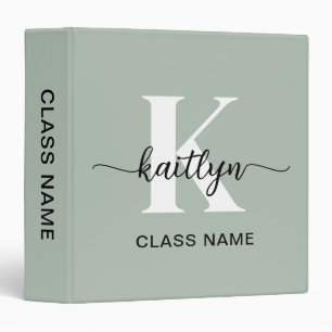 Classeur Monogramme de script vert Sage