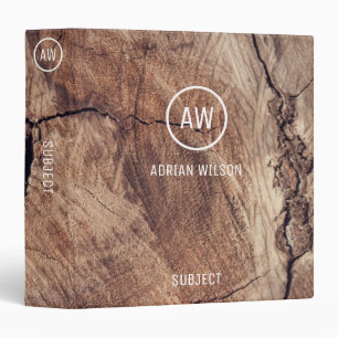 Classeur Monogramme de texture du grain de bois rustique