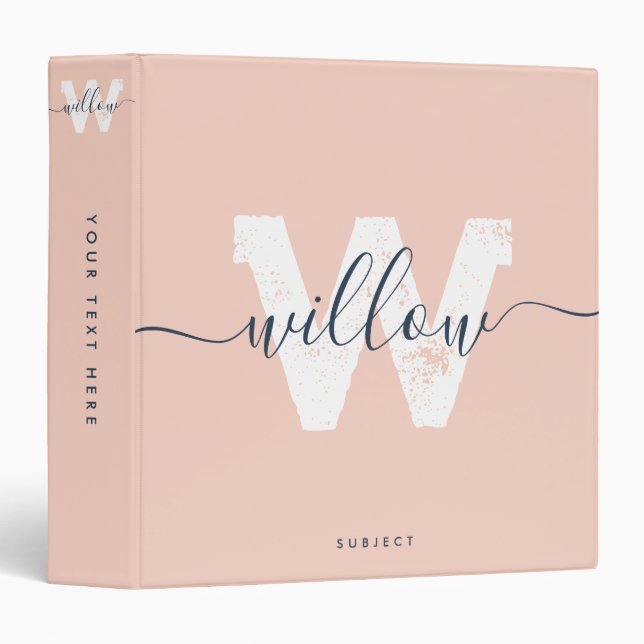 Classeur Monogramme de typographie de script rose pâle de l (Devant/Côté)