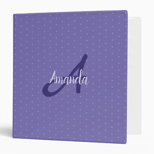 Classeur Monogramme décontracté Points violets Bleu Fille (Devant/Intérieur)