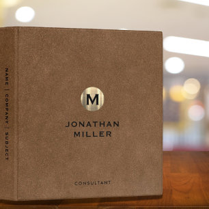 Classeur Monogramme d'or brossé en daim Brown moderne