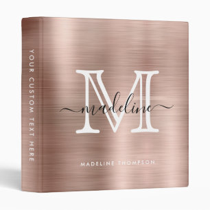 Classeur Monogramme d'or minimaliste Rose en métal brossé 3