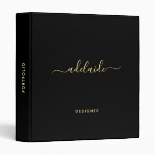 Classeur Monogramme d'or noir moderne Nom élégant du script