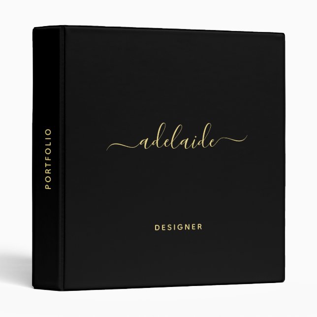 Classeur Monogramme d'or noir moderne Nom élégant du script (Devant/Côté)