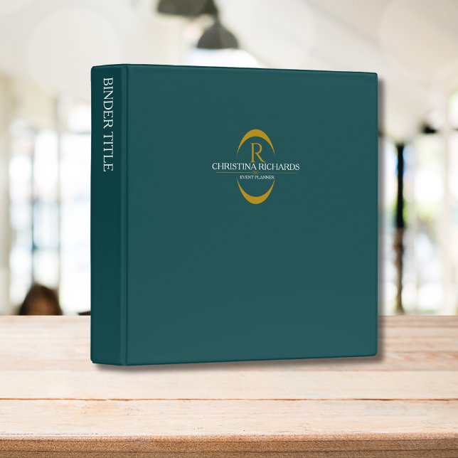 Classeur Monogramme d'or Turquoise Moderne présentation élé (Créateur téléchargé)