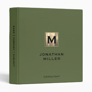 Classeur Monogramme d'or vert olive moderne