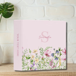 Classeur Monogramme élégant de prairie florale rose