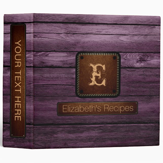 Classeur Monogramme élégant en bois #20 simili cuir (Devant/Côté)