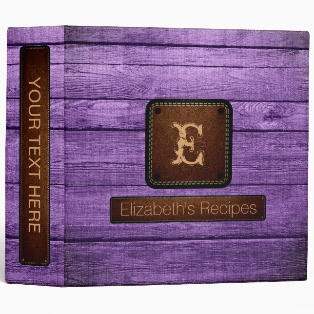 Classeur Monogramme élégant en bois #22 simili cuir (Devant/Côté)