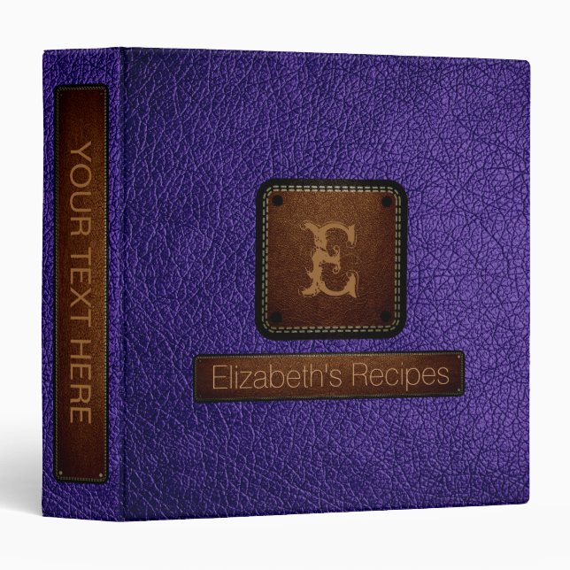 Classeur Monogramme élégant en cuir bleu magenta (Devant/Côté)