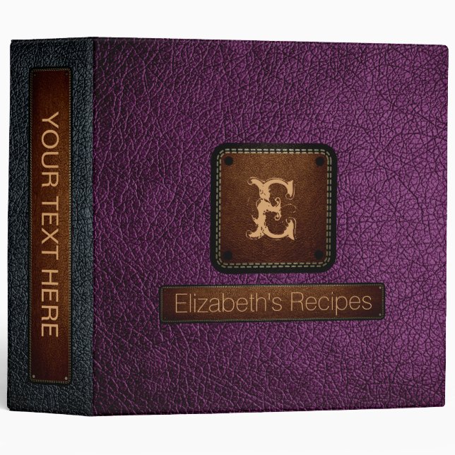 Classeur Monogramme élégant en cuir de Byzance (Devant/Côté)