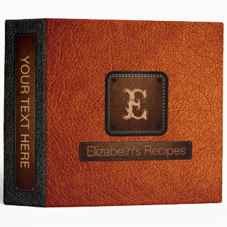 Classeur Monogramme élégant en cuir orange brûlé