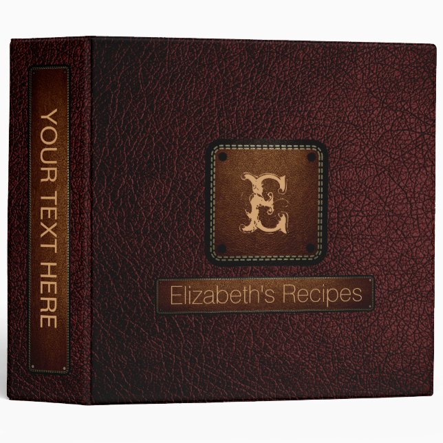 Classeur Monogramme élégant en cuir Rose bulgare (Devant/Côté)