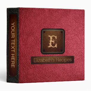 Classeur Monogramme élégant en cuir rouge brique