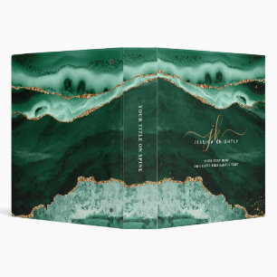 Classeur Monogramme élégant en écriture avec agate verte et