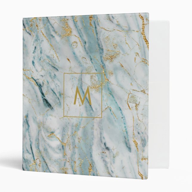 Classeur Monogramme élégant en marbre bleu et or (Devant/intérieur)