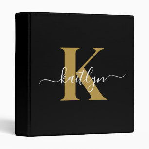 Classeur Monogramme élégant en or noir Script