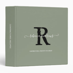 Classeur Monogramme élégant initiale de nom de script Vert 