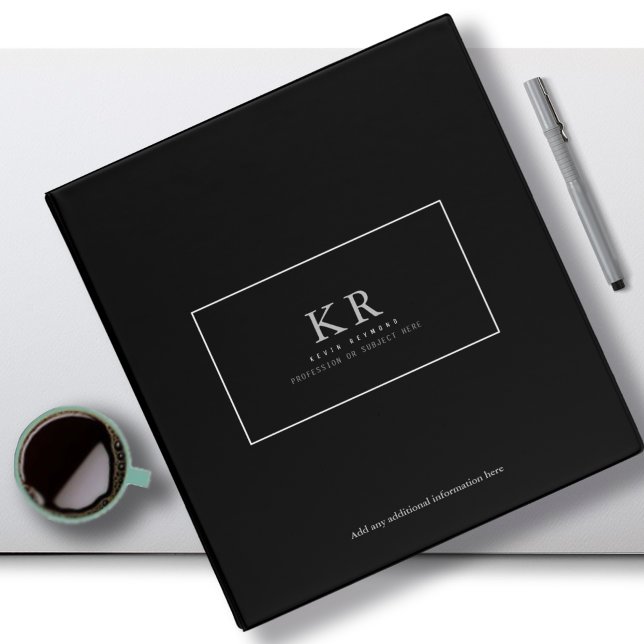 Classeur Monogramme élégant moderne sur noir (Créateur téléchargé)