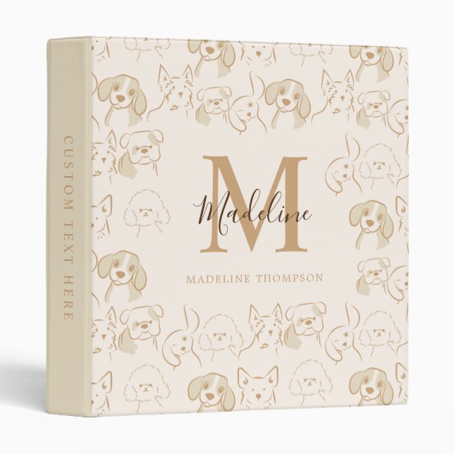 Classeur Monogramme élégant Motif de chien pop neutre migno (Devant/Côté)