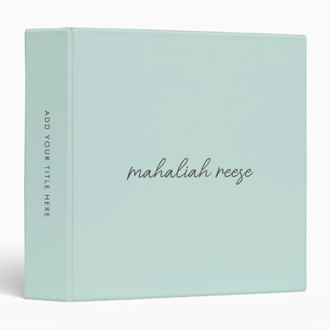 Classeur Monogramme élégant Ocean Spray écriture moderne (Devant/Côté)