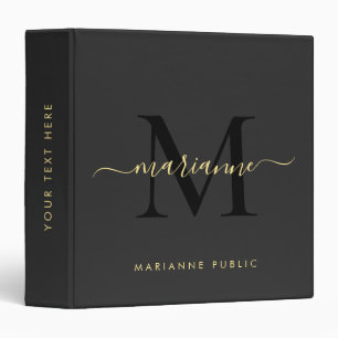 Classeur Monogramme élégant personnalisé initial Noir & Or