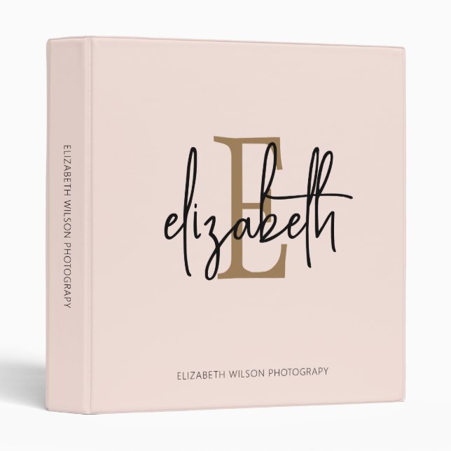 Classeur Monogramme Élégant Rose Gold Écriture Bureau École (Devant/Côté)