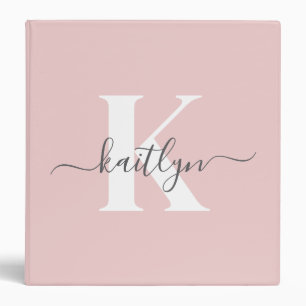 Classeur Monogramme élégant rose poudré gris