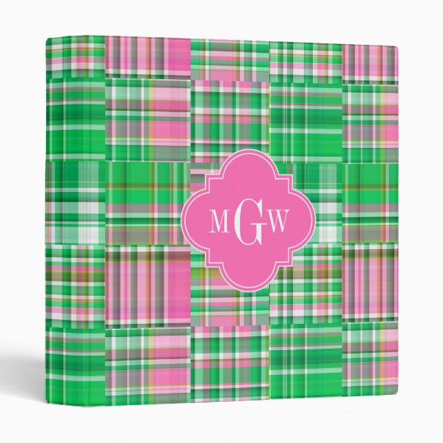 Classeur Monogramme Emerald Hot rose Preppwork Madras (Devant/Côté)