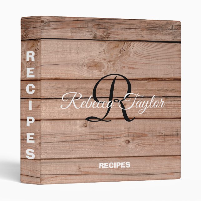 Classeur Monogramme en bois rustique moderne (Devant/Côté)