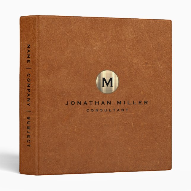 Classeur Monogramme en cuir Brown élégant (Devant/Côté)