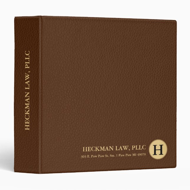 Classeur Monogramme en cuir Brown minimaliste (Devant/Côté)