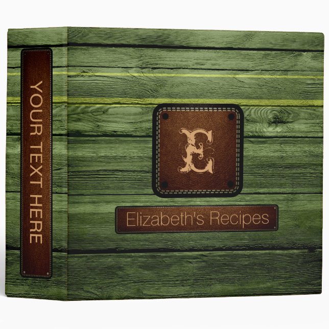 Classeur Monogramme en cuir élégant en bois #25 (Devant/Côté)