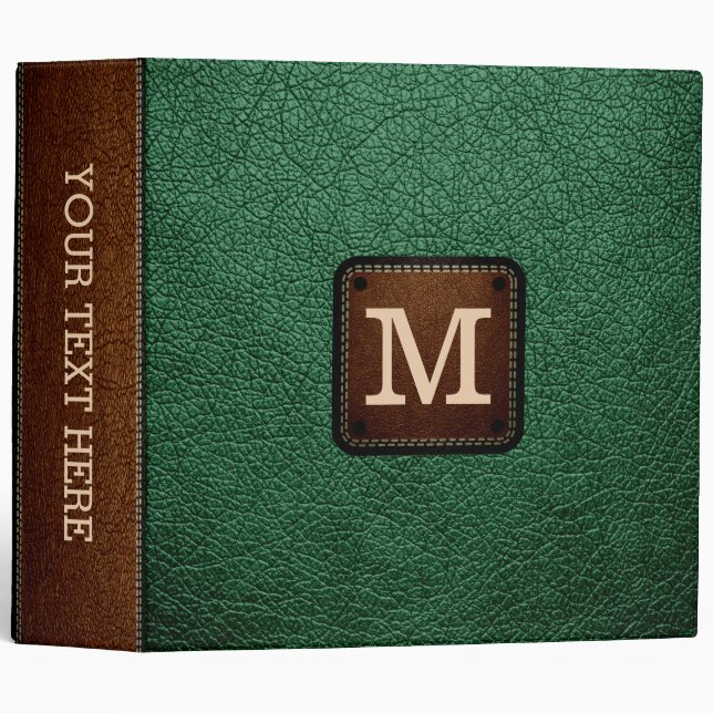Classeur Monogramme en cuir vert (Devant/Côté)