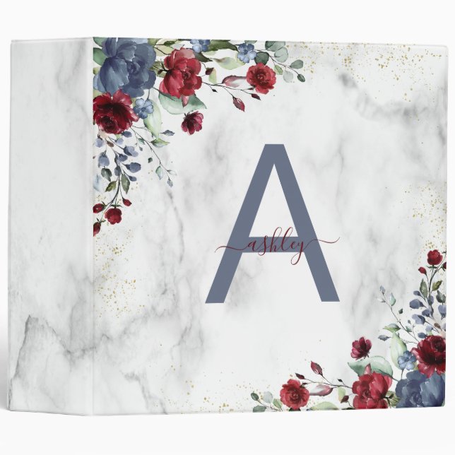 Classeur Monogramme en marbre doré bleu-bordeaux (Devant/Côté)
