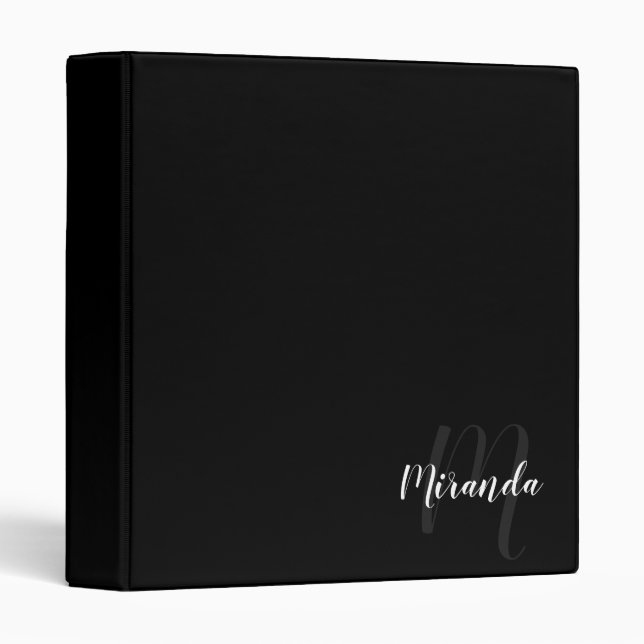 Classeur Monogramme et nom du script moderne noir (Devant/Côté)