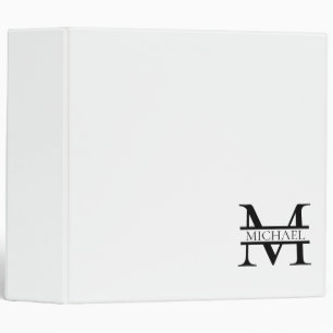 Classeur Monogramme et nom Elégant Personnalisé Blanc