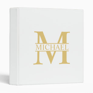 Classeur Monogramme et nom personnalisé blanc et or