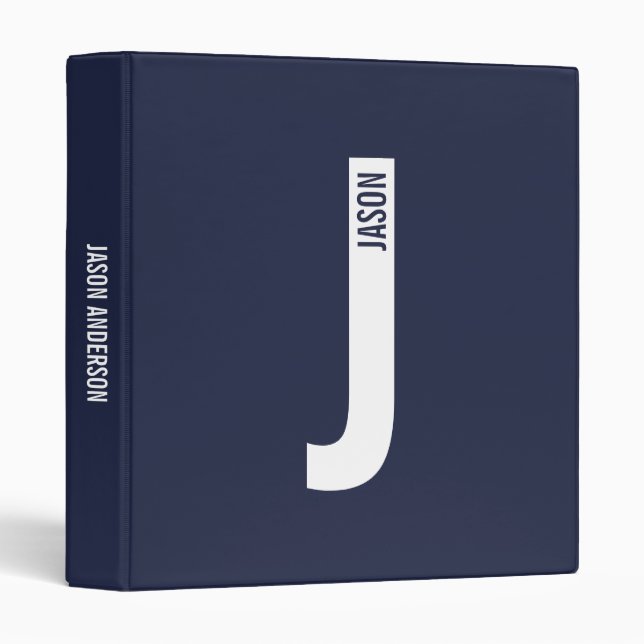 Classeur Monogramme et nom personnalisés modernes (Devant/Côté)