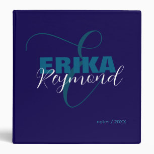 Classeur Monogramme et nom sur fond bleu