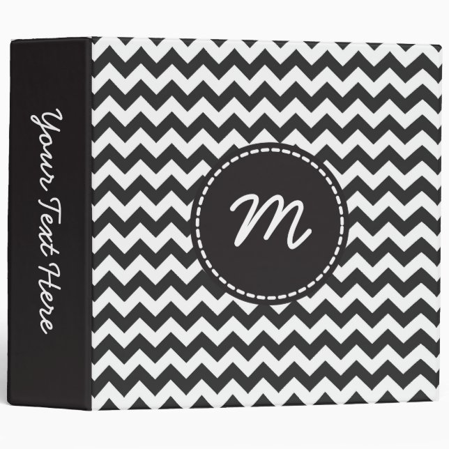 Classeur Monogramme fait sur commande 2 de motif noir et (Devant/Côté)