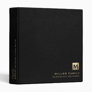 Classeur Monogramme Famille Histoire Cuir noir