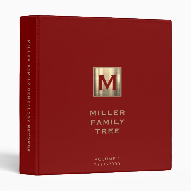 Classeur Monogramme Famille Histoire Rouge Or (Devant/Côté)