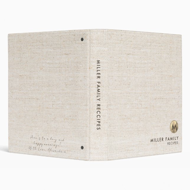 Classeur Monogramme Faux-Canvas Print Family Recette Mariag (Arrière-plan)