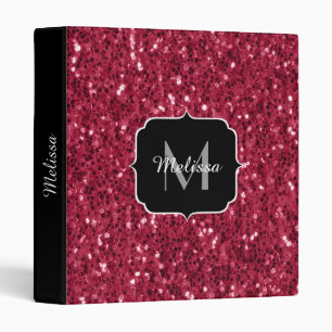 Classeur Monogramme faux scintillements rose rouge magenta
