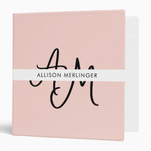 Classeur Monogramme Féminin Calligraphie Rose Pâle