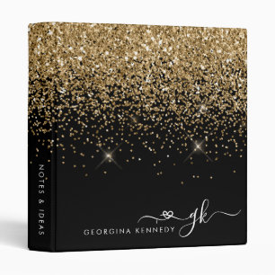 Classeur Monogramme Féminin Noir Or Paillettes Écriture Cœu