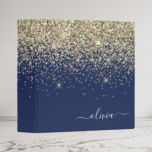 Classeur Monogramme Féminin Nom Script Paillettes Bleu Mari