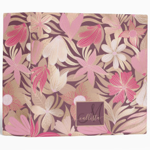 Classeur Monogramme Feuille rose or bordeaux